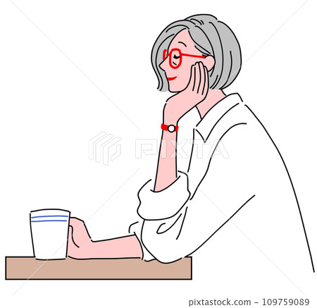 A stylish senior woman is drinking coffee 109759089