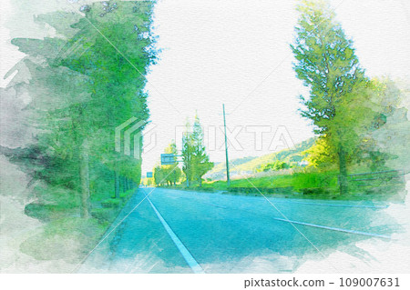 [Watercolor painting] Rows of metasequoia trees in Nukata District, Aichi Prefecture 109007631