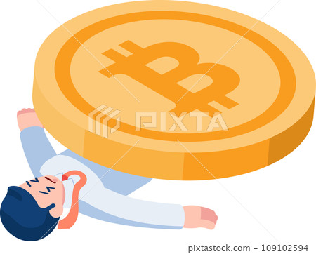 Isometric Businessman Under Big Bitcoin 109102594