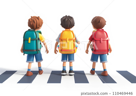 Elementary school students going to school (white background) -1 110469446