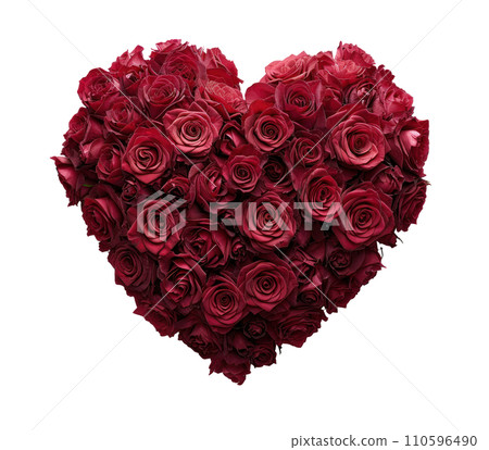 a big heart shape of red roses isolated 110596490