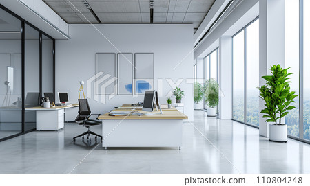 White interior office floor interior image AI illustration 110804248