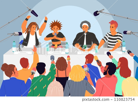 Music rock band giving press conference vector illustration 110823754