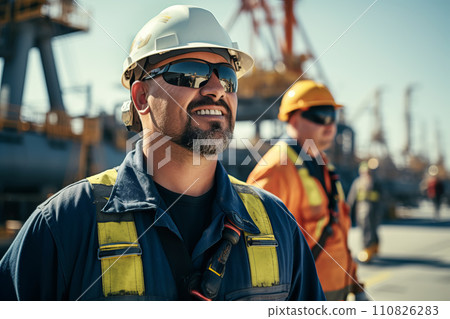 AI-generated content. Attractive oil workers at work on a drilling rig 110826283