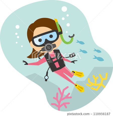 Image illustration of a woman doing scuba diving 110938187