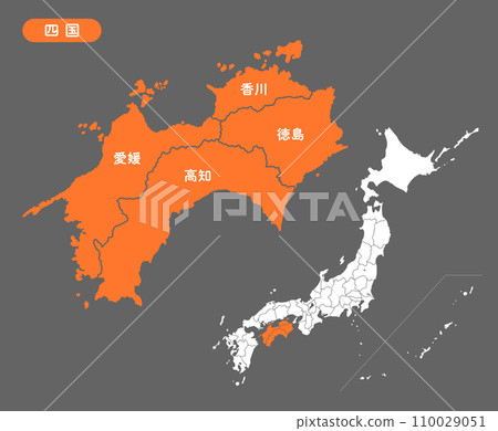 Japan map and detailed map of Shikoku 110029051