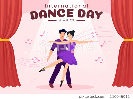 International Dance Day Vector Illustration on 29 April with Professional Dancing Performing Couple or Single at Stage in Flat Cartoon Background 110046011