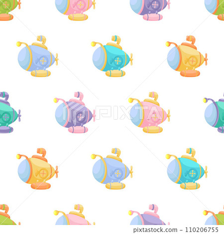 Cute children's seamless pattern with submarines. Creative kids texture for fabric, wrapping, textile, wallpaper, apparel. Vector illustration 110206755