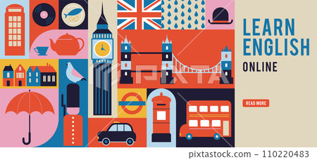 London, Uk, England geometrical banner design. Colorful modular illustration with London buildings 110220483