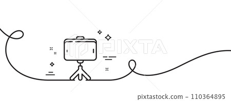 Selfie stick line icon. Continuous one line with curl. Mobile accessories sign. Phone photo symbol. Selfie stick single outline ribbon. Loop curve pattern. Vector 110364895