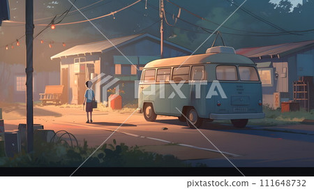 Scene of camper van parked in the city No.004 AI generated image 111648732