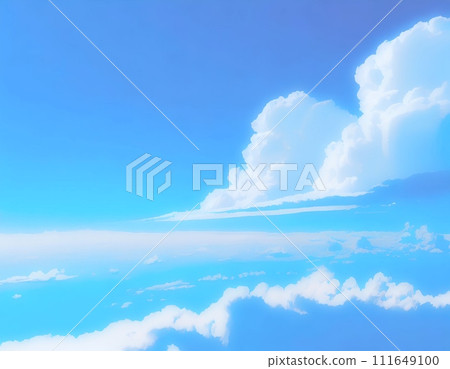 Refreshing blue sky and clouds. Flowing clouds. Bird's eye view. AI generated image. 111649100