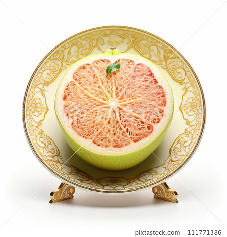 Juicy delicious pomelo lies on beautiful plate, Ai generated 111771386