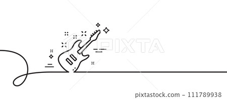 Electric guitar line icon. Continuous one line with curl. Music sign. Musical instrument symbol. Electric Guitar single outline ribbon. Loop curve pattern. Vector 111789938