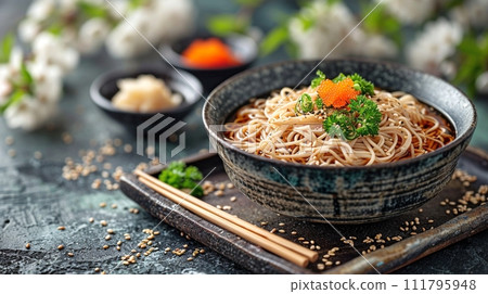 Traditional Japanese soba and udon set meal 111795948