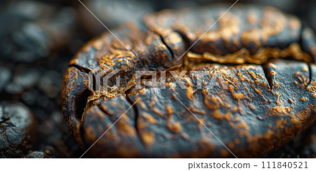 AI-generated content. Extreme macro photography of fresh roasted coffee beans 111840521