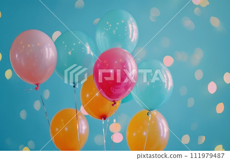 a collection of multicolored balloons on a blue background 111979487