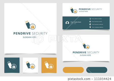 Pendrive security logo design with editable slogan. Branding book and business card template. 111034424