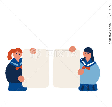 Flat and simple illustration of a female student with a board 112498159