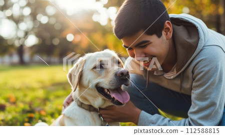 AI-generated content. playful dog and its owner in nature outdoor pragma 112588815