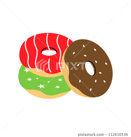 Glazed donuts with sprinkles. Bakery sweet pastry food. Vector illustration. 112610536