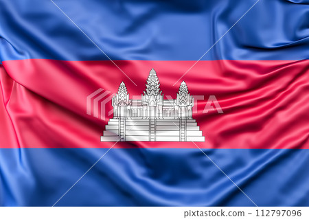 Ruffled Flag of Cambodia. 3D Rendering 112797096