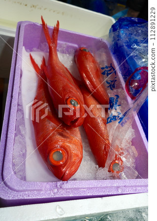 Fish at wholesale fish market in Yokohama, Kanagawa Prefecture, Japan 112891229