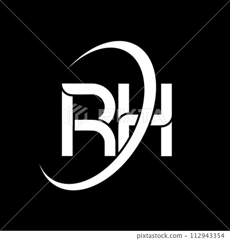 RH logo. R H design. White RH letter. RH/R H letter logo design. Initial letter RH linked circle uppercase monogram logo. 112943354