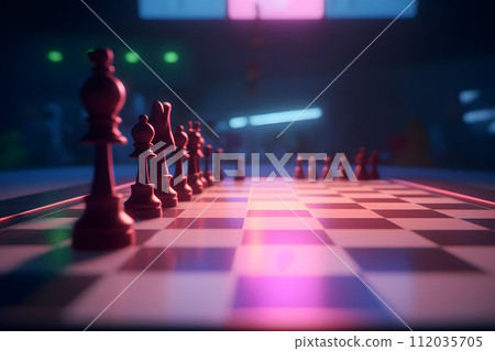 AI-generated content. Chess board game to represent the business strategy with competition and challenging concept. Neural network AI generated art 112035705