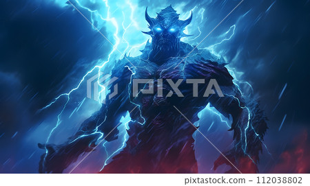 AI-generated content. Demon with blue lightning, devil. Neural network AI generated art 112038802