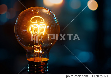 The light bulb is bright on dark background bokeh style background with generative ai 112075021