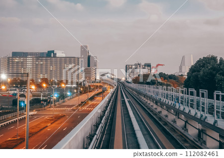 Nov 27 2023 Urban Skyline over the Elevated Railroad Track 112082461