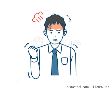 Illustration of a furious, angry young office worker man 112097943