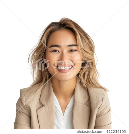 Portrait of Multi Racial Woman in Business Casual Outfit, Isolated on Transparent Background 112234103