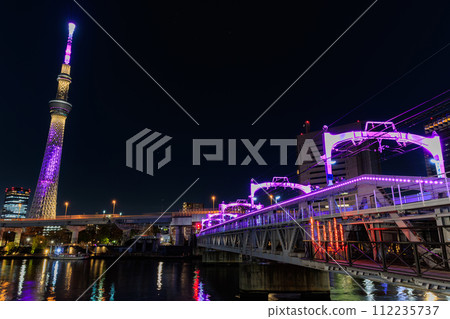 Night view of Sumida River Walk, Sumida Ward, Tokyo 112235737