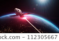 3D animation of satellite attacking space object with laser weapon 112305667