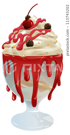 Delicious Sundae with Cherry Topping 113743202