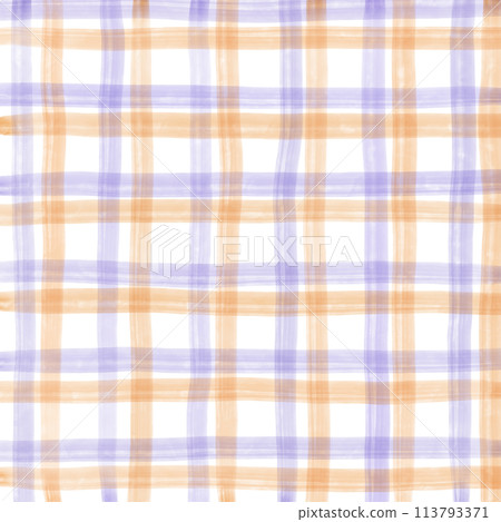 Orange Purple Plaid Gingham Check Hand Drawn Background Overlay 113793371