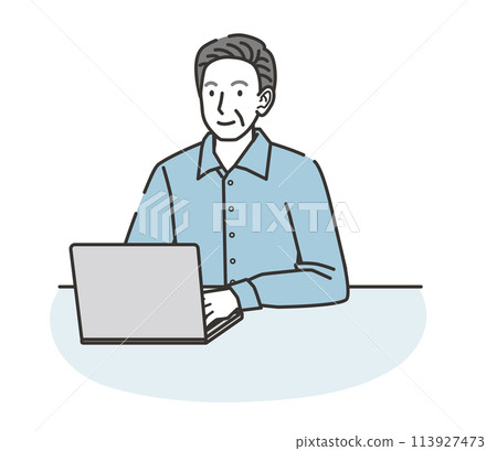 Illustration of a senior man using a computer 113927473