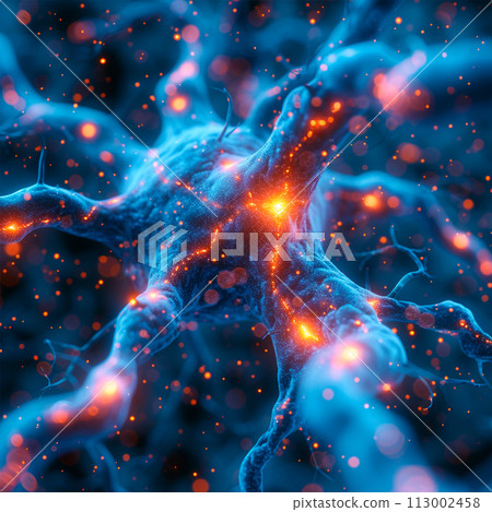 Abstract background with neural cells, scientific concept of neural connections and brain activity - AI generated image 113002458