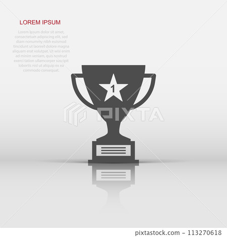 Vector trophy cup icon in flat style. Winner sign illustration pictogram. Award prize business concept. 113270618