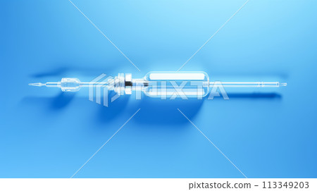 A syringe with a vaccine against diseases on a blue background. 113349203