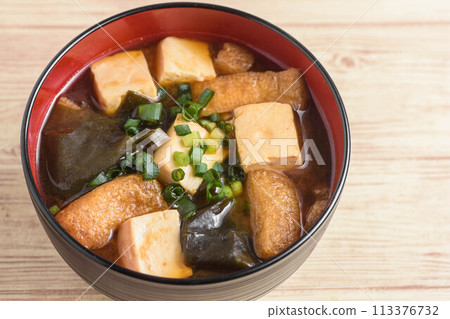 Red miso soup with lots of ingredients 113376732