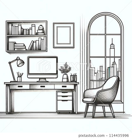 Simple illustrations, home office, advertising, promotional materials 114435996