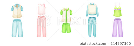 Sleepwear and Pajamas Fashion Home Cozy Clothes Vector Set 114597360