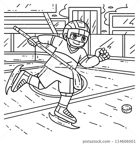 Ice Hockey Player Chasing Hockey Puck Coloring 114606001