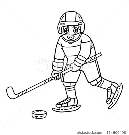 Ice Hockey Player Hitting Hockey Puck Isolated 114606498