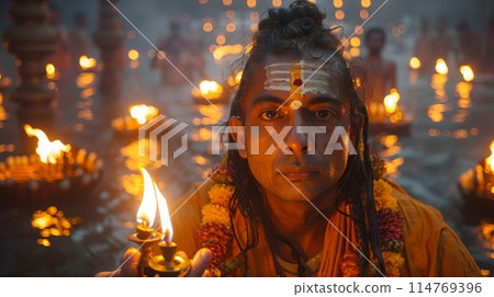 Ganges Aarti Festival in India 114769396