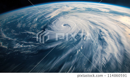 Clouds of typhoon hurricane on Earth seen from space 114860591