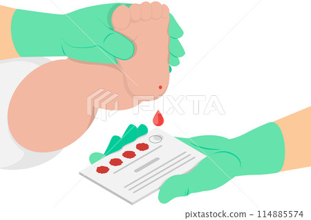 3D Isometric Flat  Conceptual Illustration of Newborn Screening , Medical Tests and Examination of Child 114885574